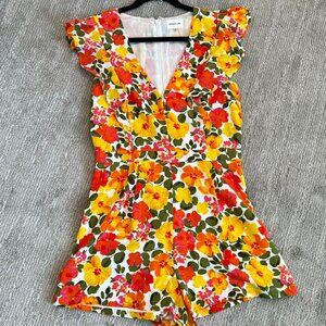 Bright floral, fully-lined romper